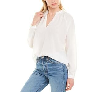 Bishop + Young NWOT Women's White Denali Long Sleeve Split V-Neck Blouse Size S
